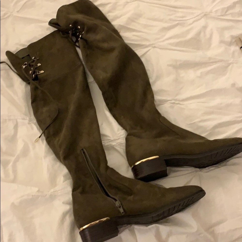 Over the Knee suede boots - olive/army green